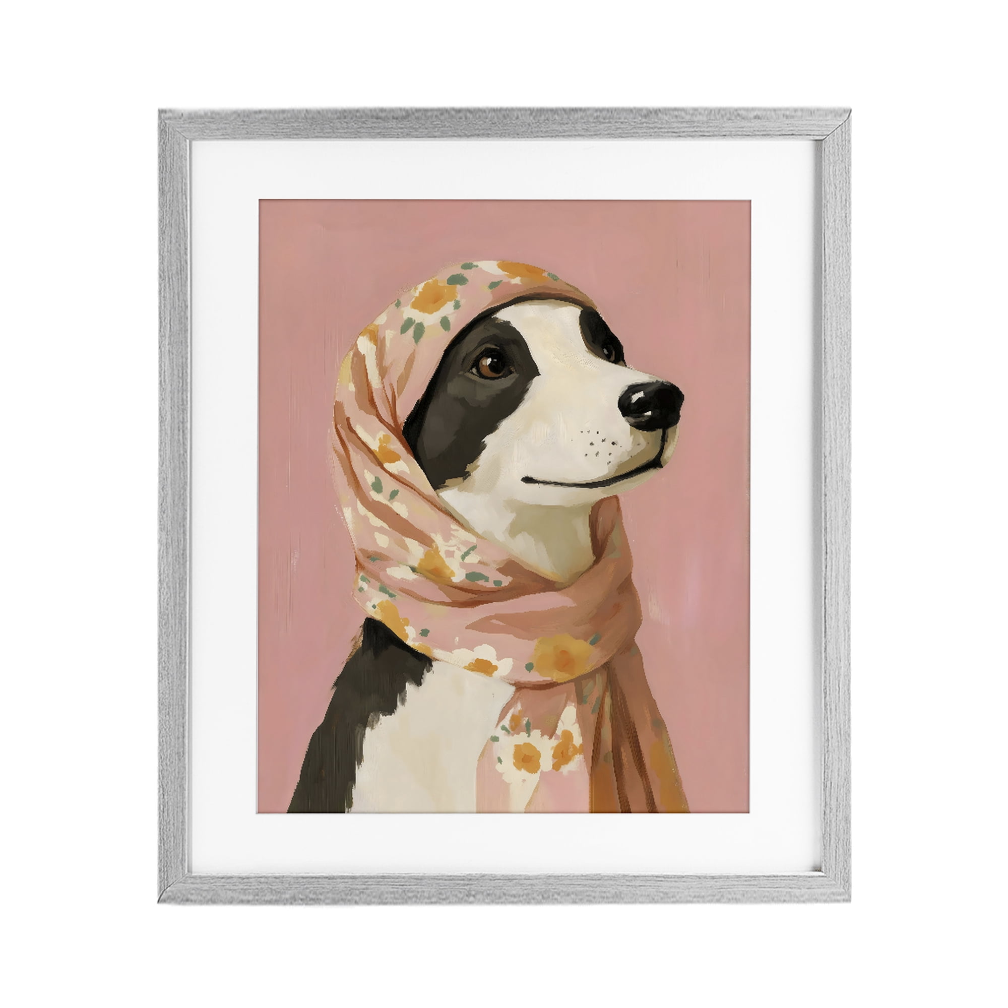 Stupell Industries Dog Babushka in Floral Scarf Gray Framed Print Under Glass, design by The Prints Vibe