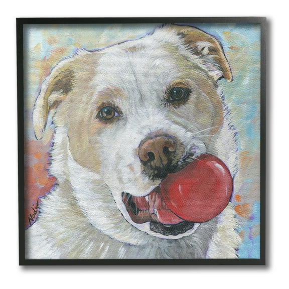 Stupell Industries Dog & Ball Portrait Animals & Insects Painting Black Framed Art Print Wall Art, 12 x 12