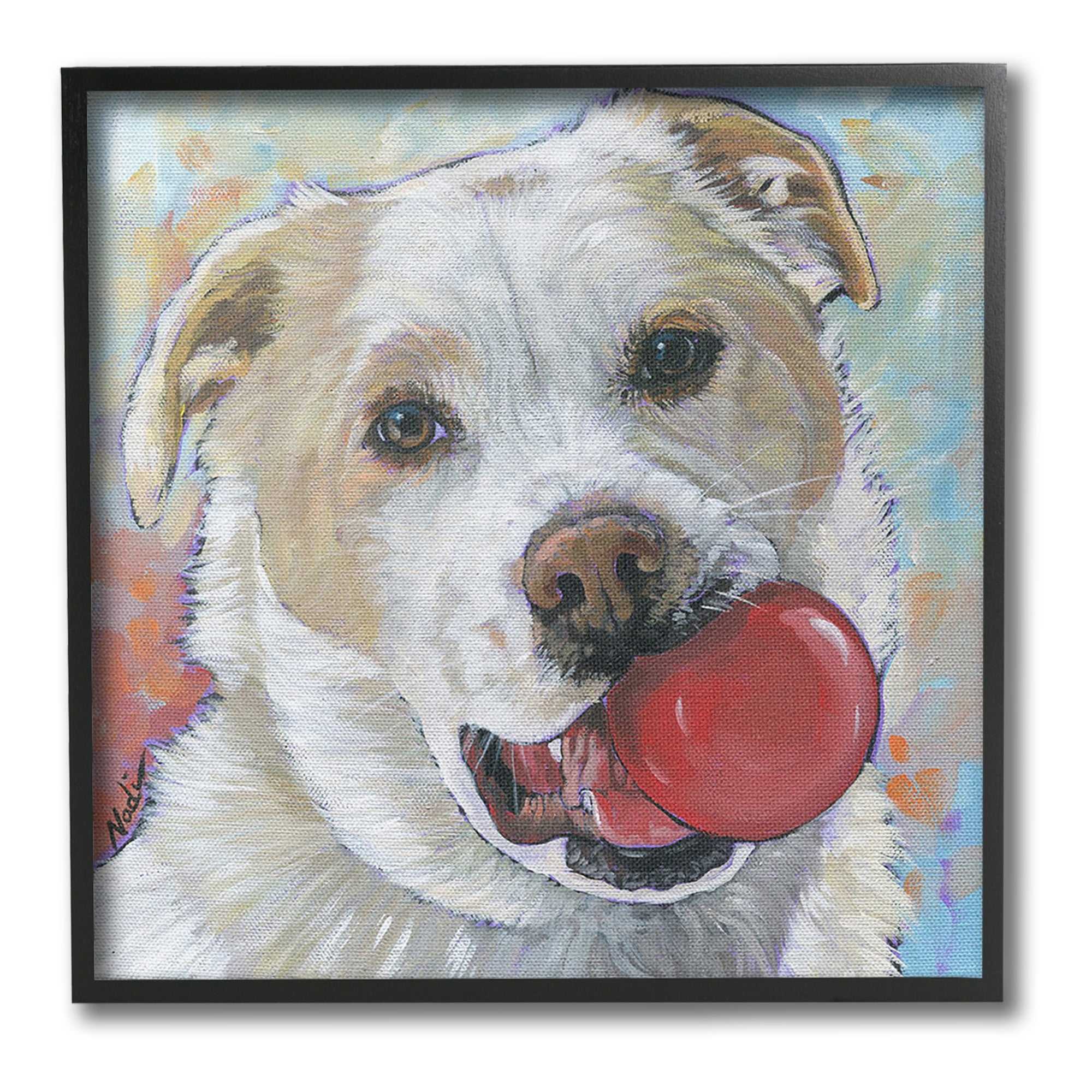 Stupell Industries Dog & Ball Portrait Animals & Insects Painting Black Framed Art Print Wall Art, 17 x 17