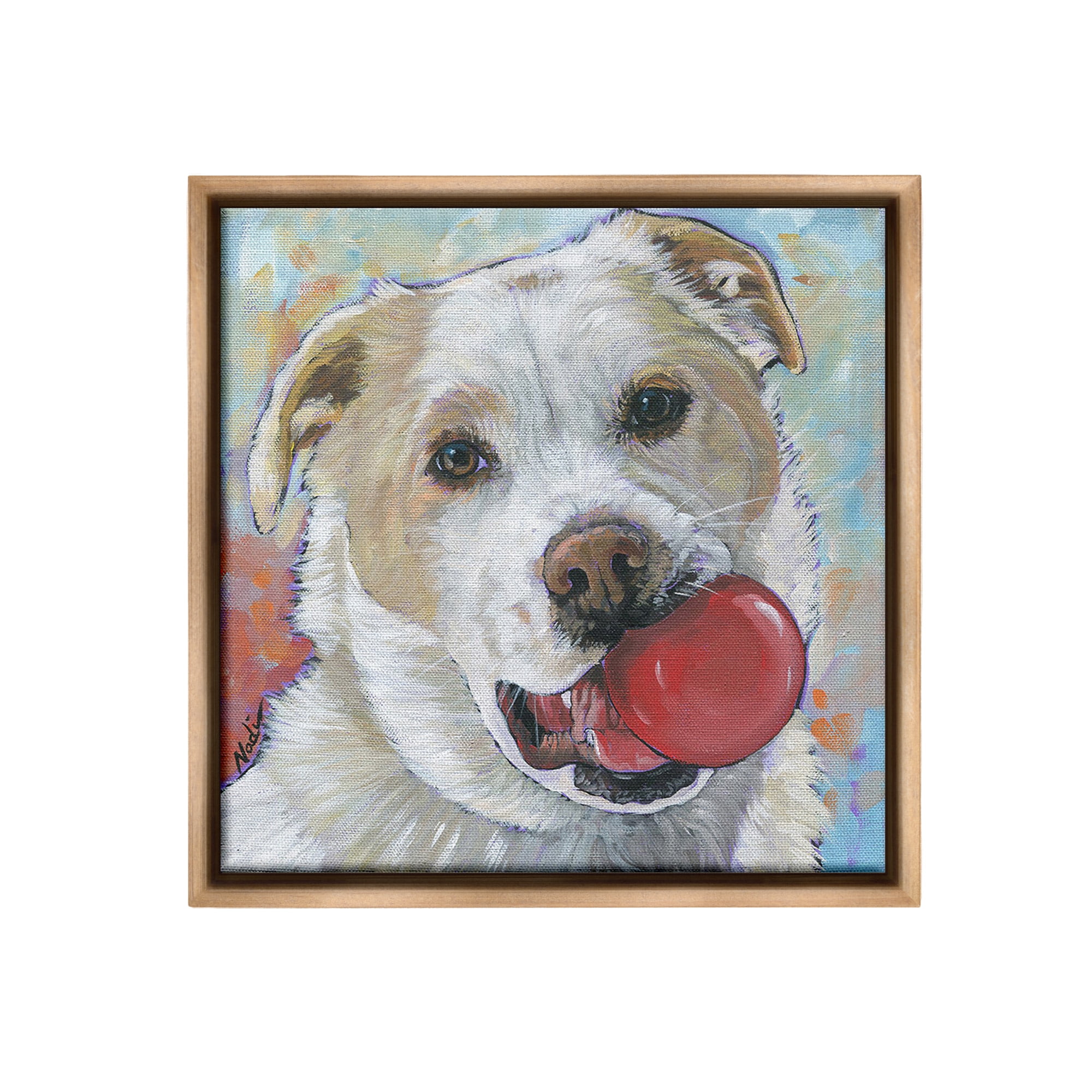 Stupell Industries Dog & Ball Portrait Animals & Insects Painting Brown Floater Framed Canvas Art Print Wall Art, 18 x 18