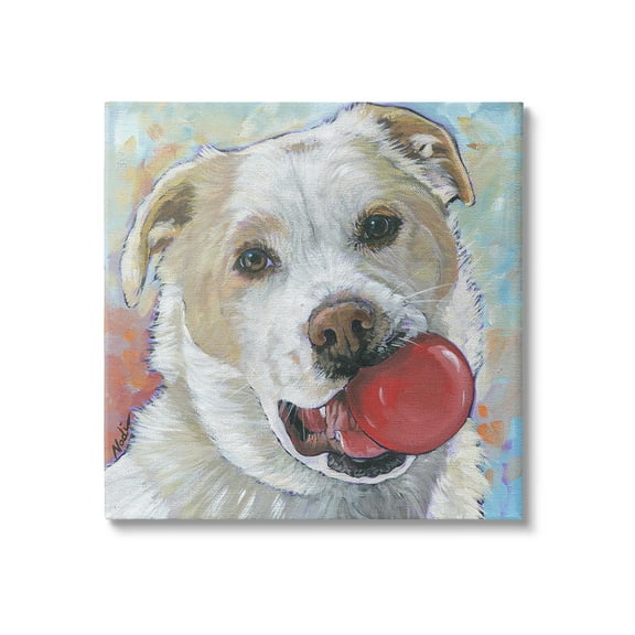 Stupell Industries Dog & Ball Portrait Animals & Insects Painting Gallery Wrapped Canvas Art Print Wall Art, 17 x 17