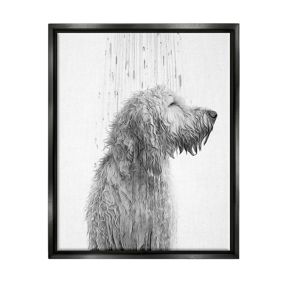Stupell Industries Dog Bathroom Splash Animals & Insects Painting Black Floater Framed Canvas Art Print Wall Art, 25 x 31