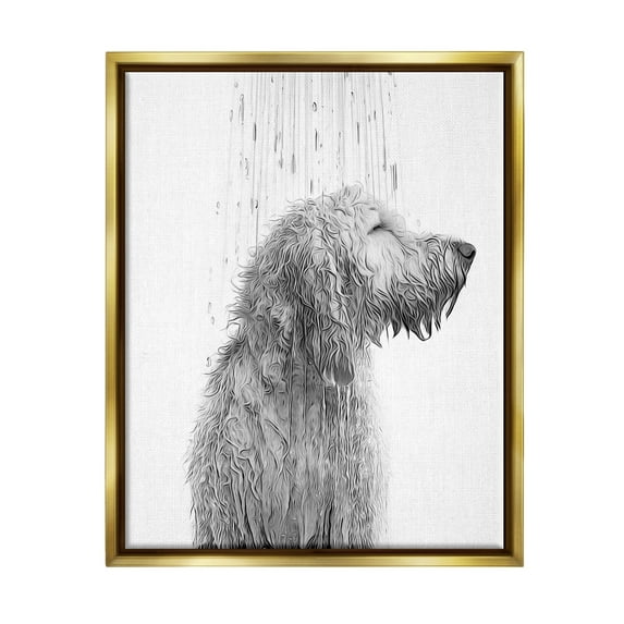 Stupell Industries Dog Bathroom Splash Animals & Insects Painting Gold Floater Framed Canvas Art Print Wall Art, 17 x 21