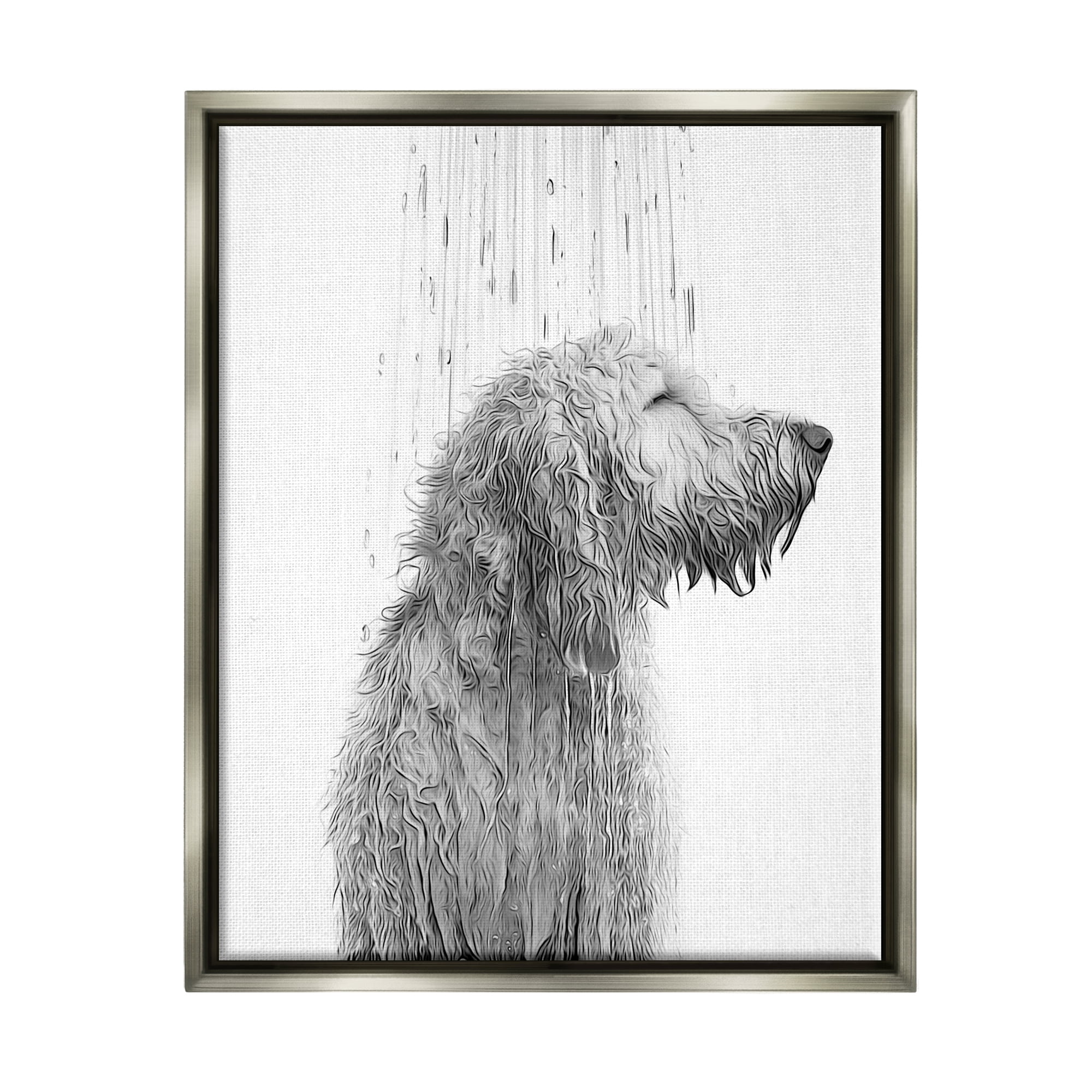 Stupell Industries Dog Bathroom Splash Animals & Insects Painting Gray Floater Framed Canvas Art Print Wall Art, 25 x 31