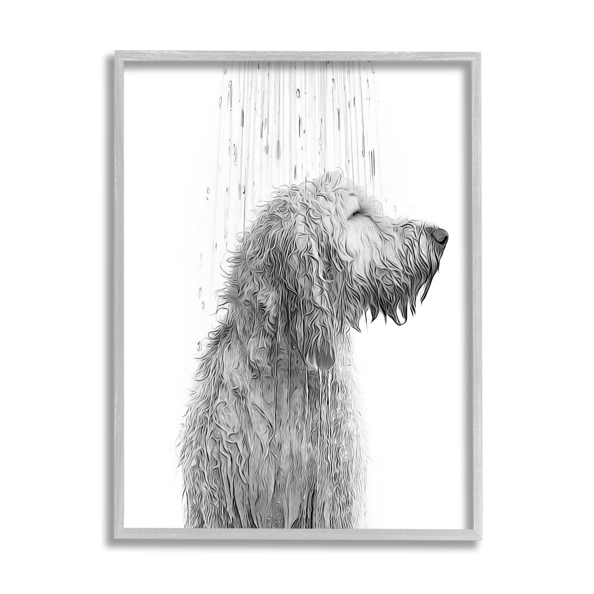 Stupell Industries Dog Bathroom Splash Animals & Insects Painting Gray Framed Art Print Wall Art, 11 x 14
