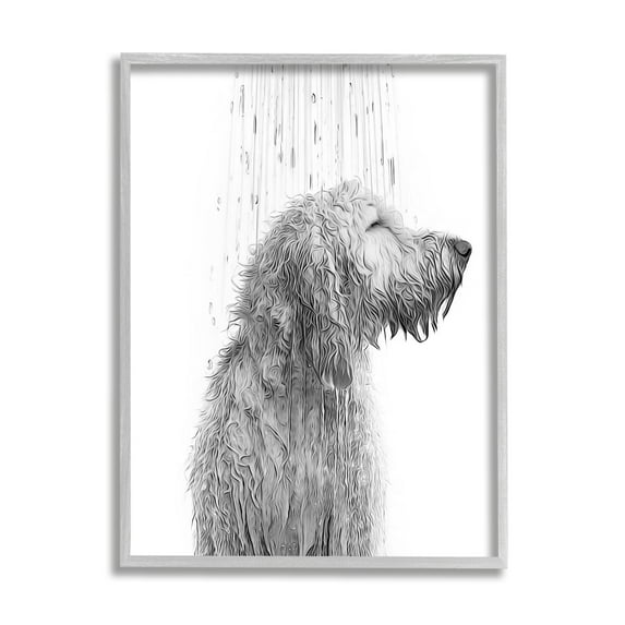 Stupell Industries Dog Bathroom Splash Animals & Insects Painting Gray Framed Art Print Wall Art, 24 x 30