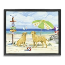 Stupell Industries Dog Beach Day Animals & Insects Painting Black Floater Framed Canvas Art Print Wall Art, 21 x 17