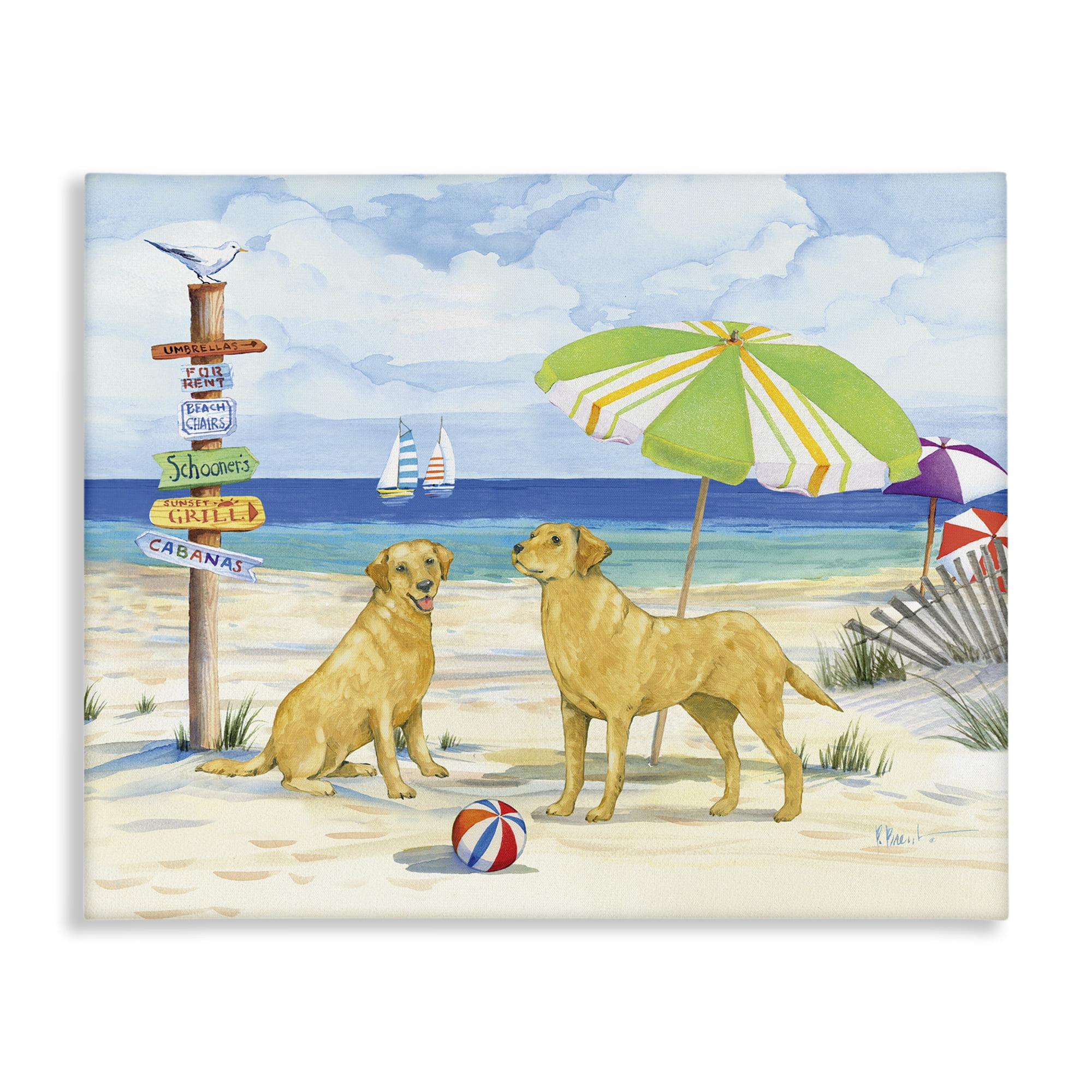 Stupell Industries Dog Beach Day Animals & Insects Painting Gallery Wrapped Canvas Art Print Wall Art, 48 x 36