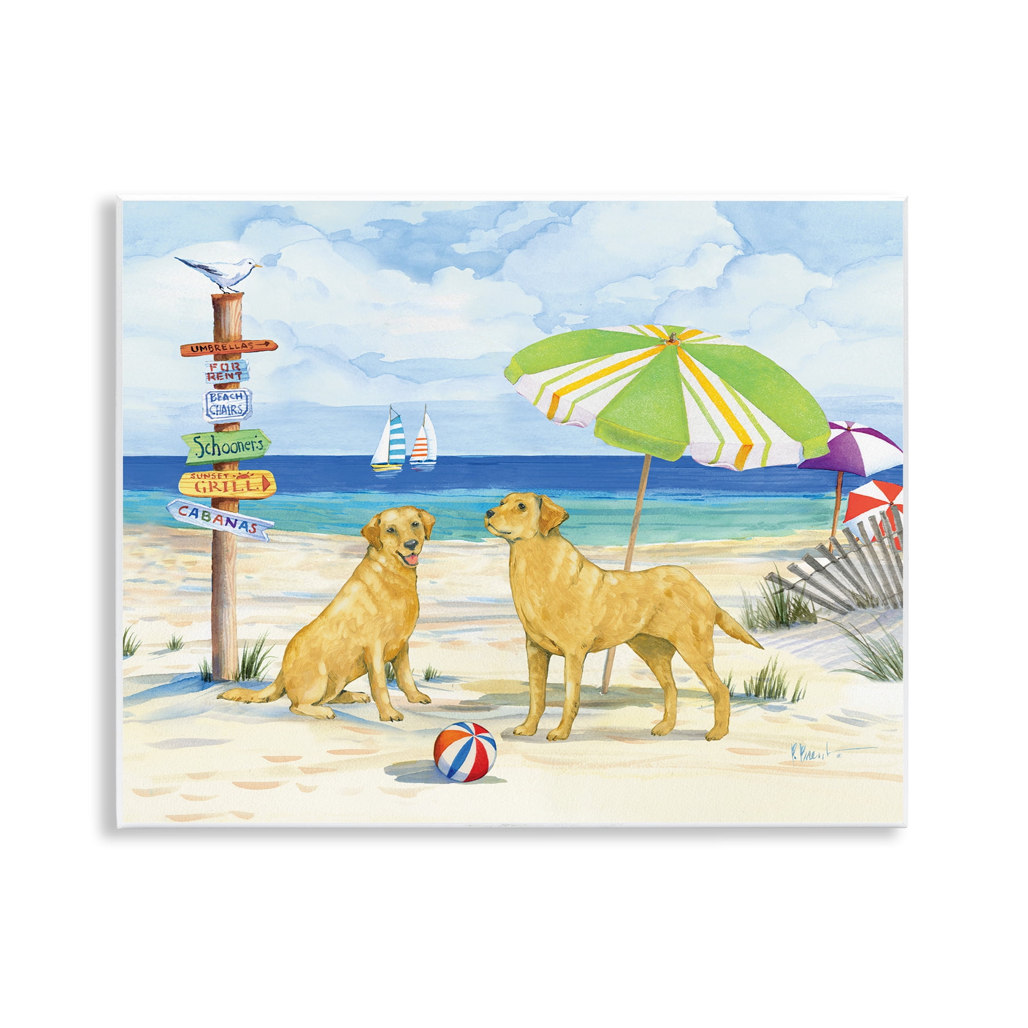 Stupell Industries Dog Beach Day Animals & Insects Painting Unframed Art Print Wall Art, 14 x 11