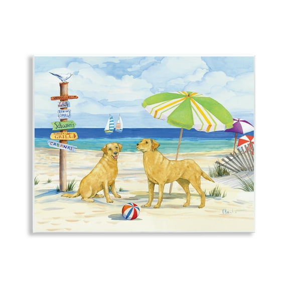 Stupell Industries Dog Beach Day Animals & Insects Painting Unframed Art Print Wall Art, 14 x 11