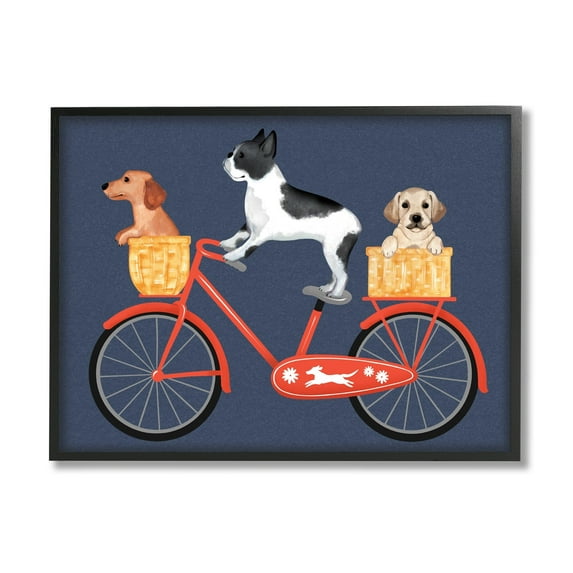 Stupell Industries Dog Bicycle Trio Puppy Baskets Red Bike, 20 x 16,Design by Jo Taylor