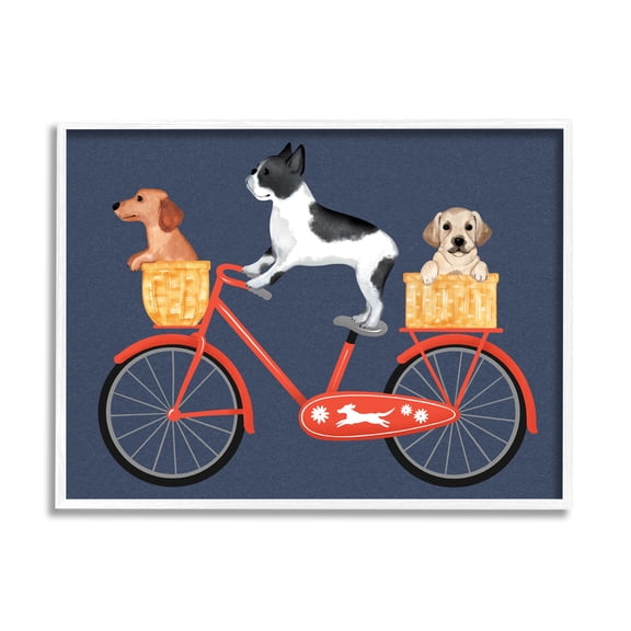 Stupell Industries Dog Bicycle Trio Puppy Baskets Red Bike, 20 x 16,Design by Jo Taylor