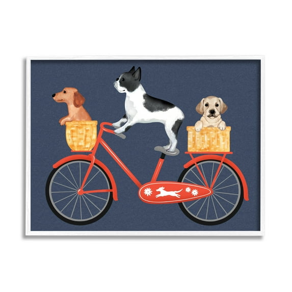 Stupell Industries Dog Bicycle Trio Puppy Baskets Red Bike, 20 x 16,Design by Jo Taylor
