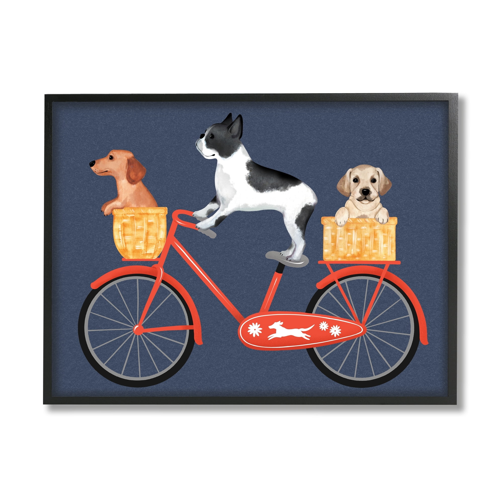 Stupell Industries Dog Bicycle Trio Puppy Baskets Red Bike, 30 x 24,Design by Jo Taylor