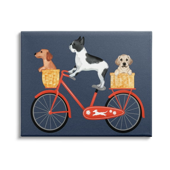 Stupell Industries Dog Bicycle Trio Puppy Baskets Red Bike, 48 x 36,Design by Jo Taylor