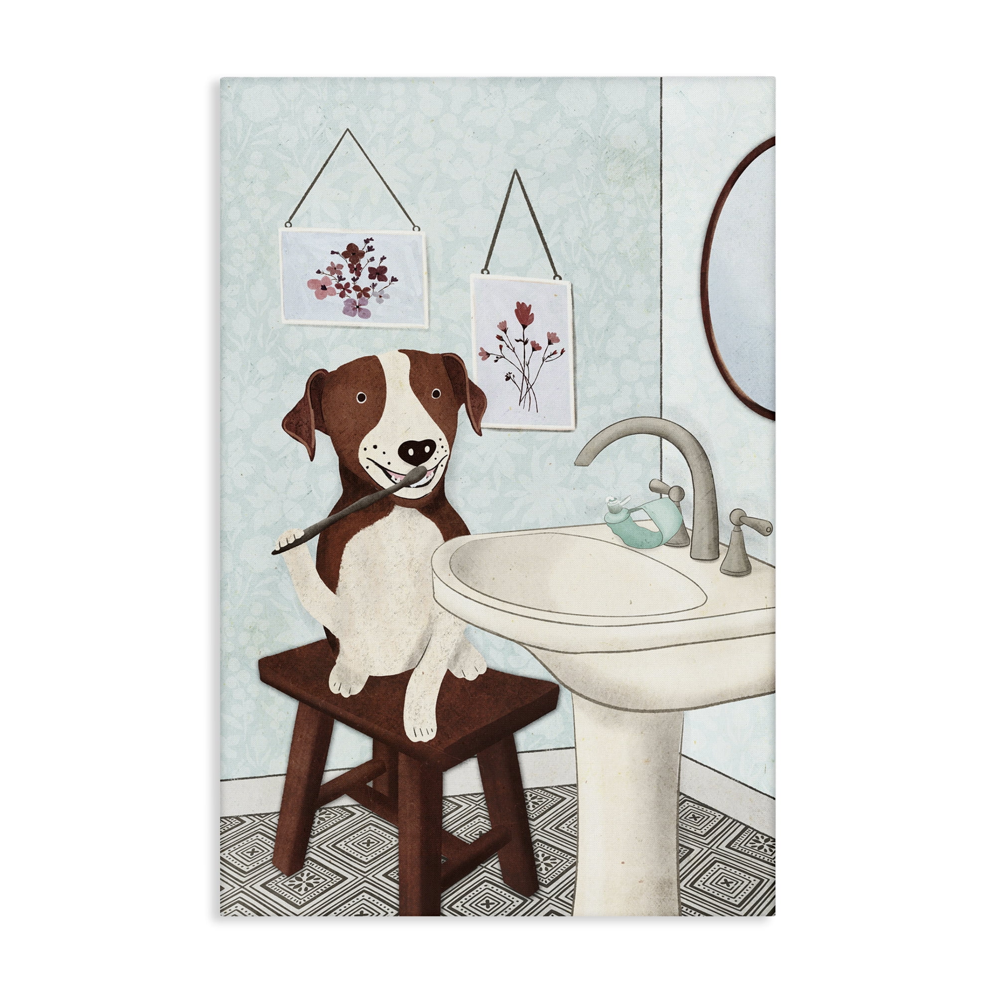 Stupell Industries Dog Brushing Teeth Typography Painting Gallery Wrapped Canvas Art Print Wall Art, 24 x 36