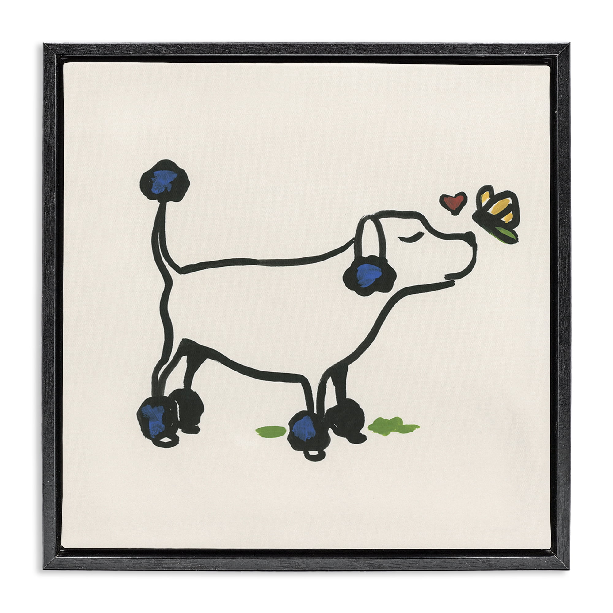 Stupell Industries Dog & Butterfly Animals Painting Black Floater Framed Canvas Art Print Wall Art, 18 x 18