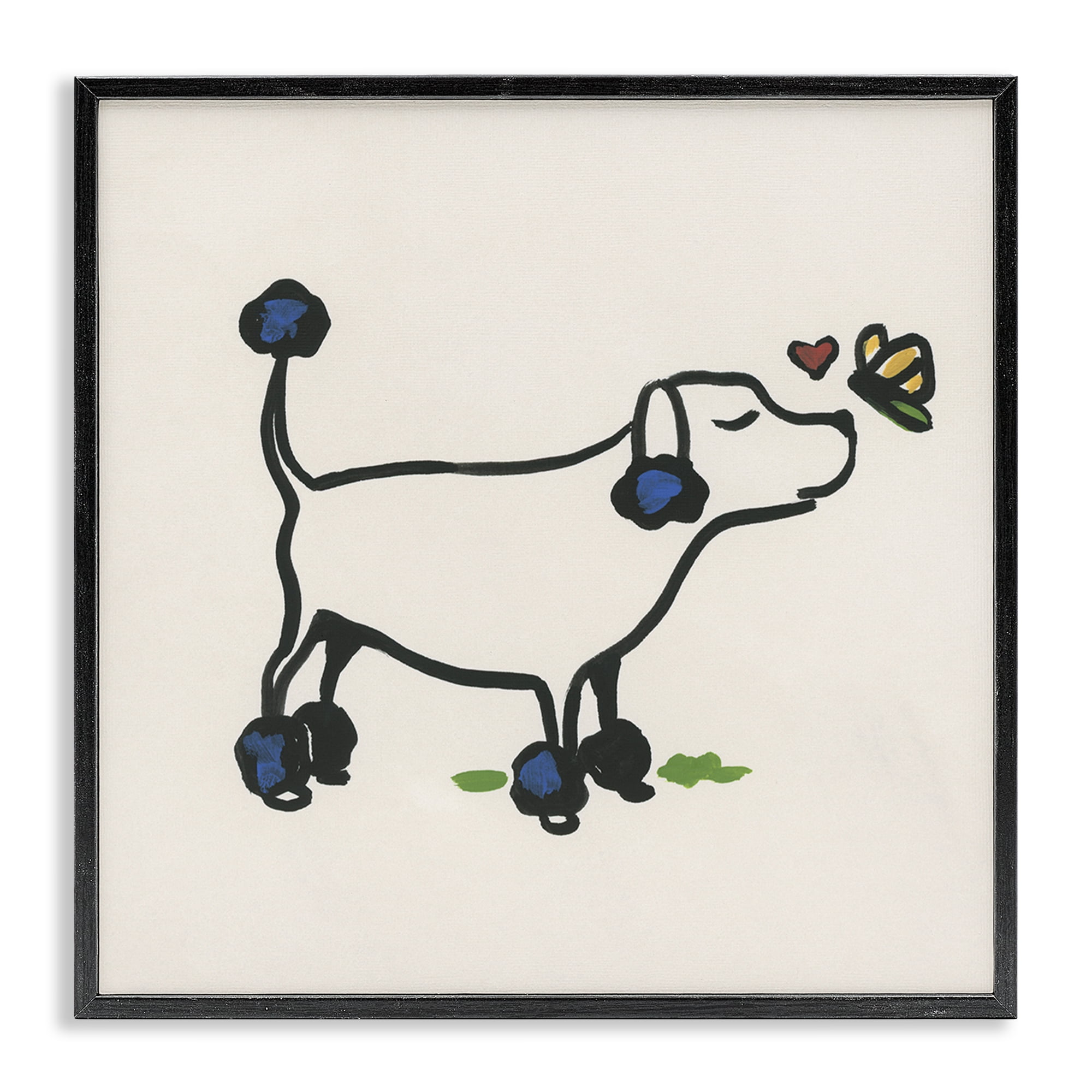 Stupell Industries Dog & Butterfly Animals Painting Black Framed Art Print Wall Art, 17 x 17