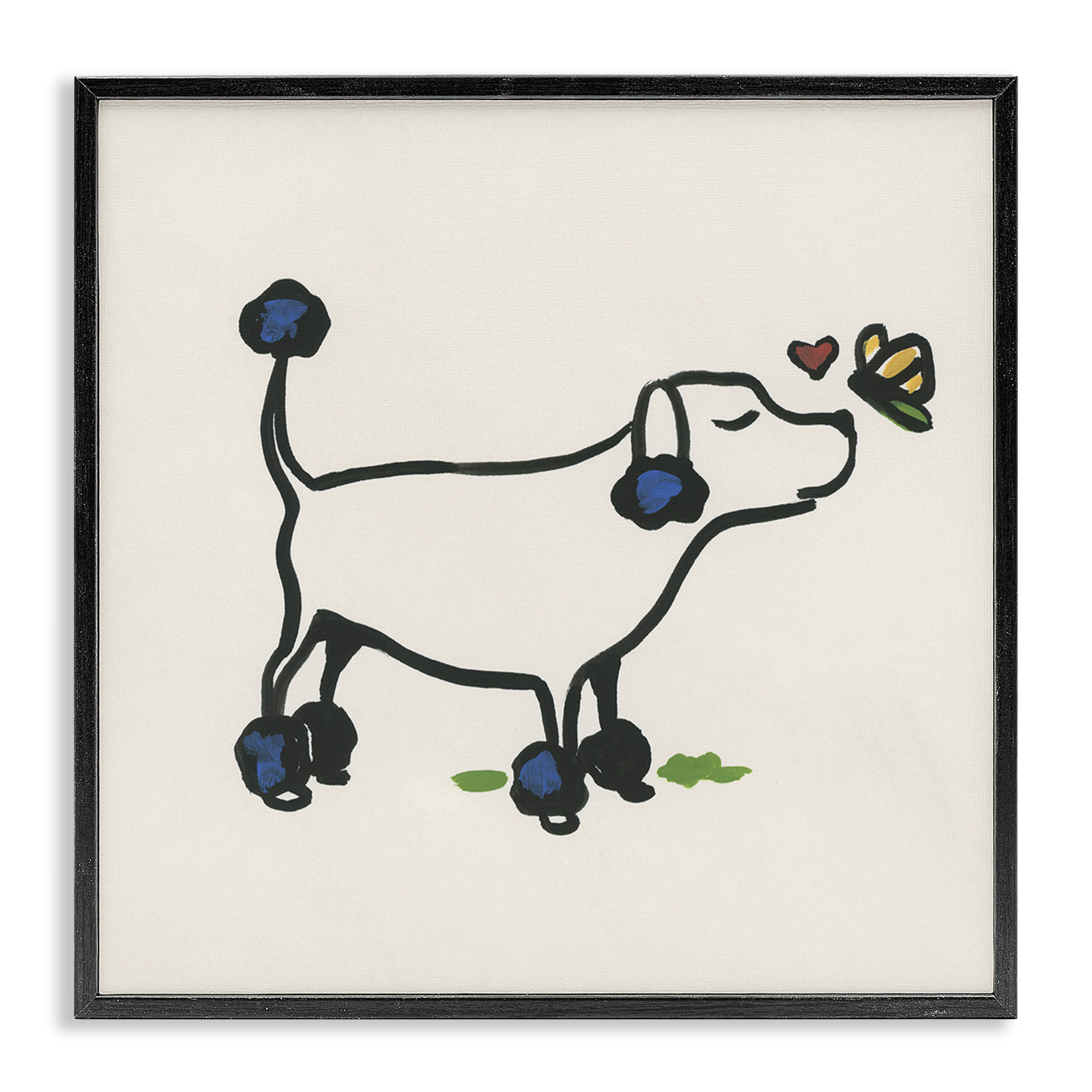 Stupell Industries Dog & Butterfly Animals Painting Black Framed Art Print Wall Art, 24 x 24