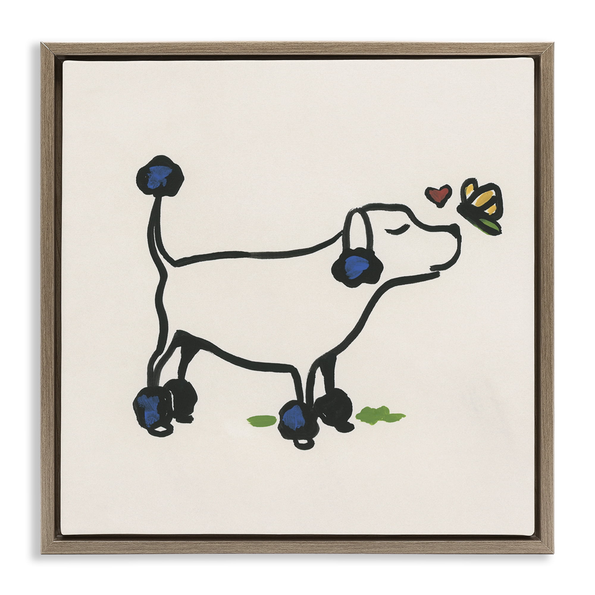 Stupell Industries Dog & Butterfly Animals Painting Brown Floater Framed Canvas Art Print Wall Art, 25 x 25