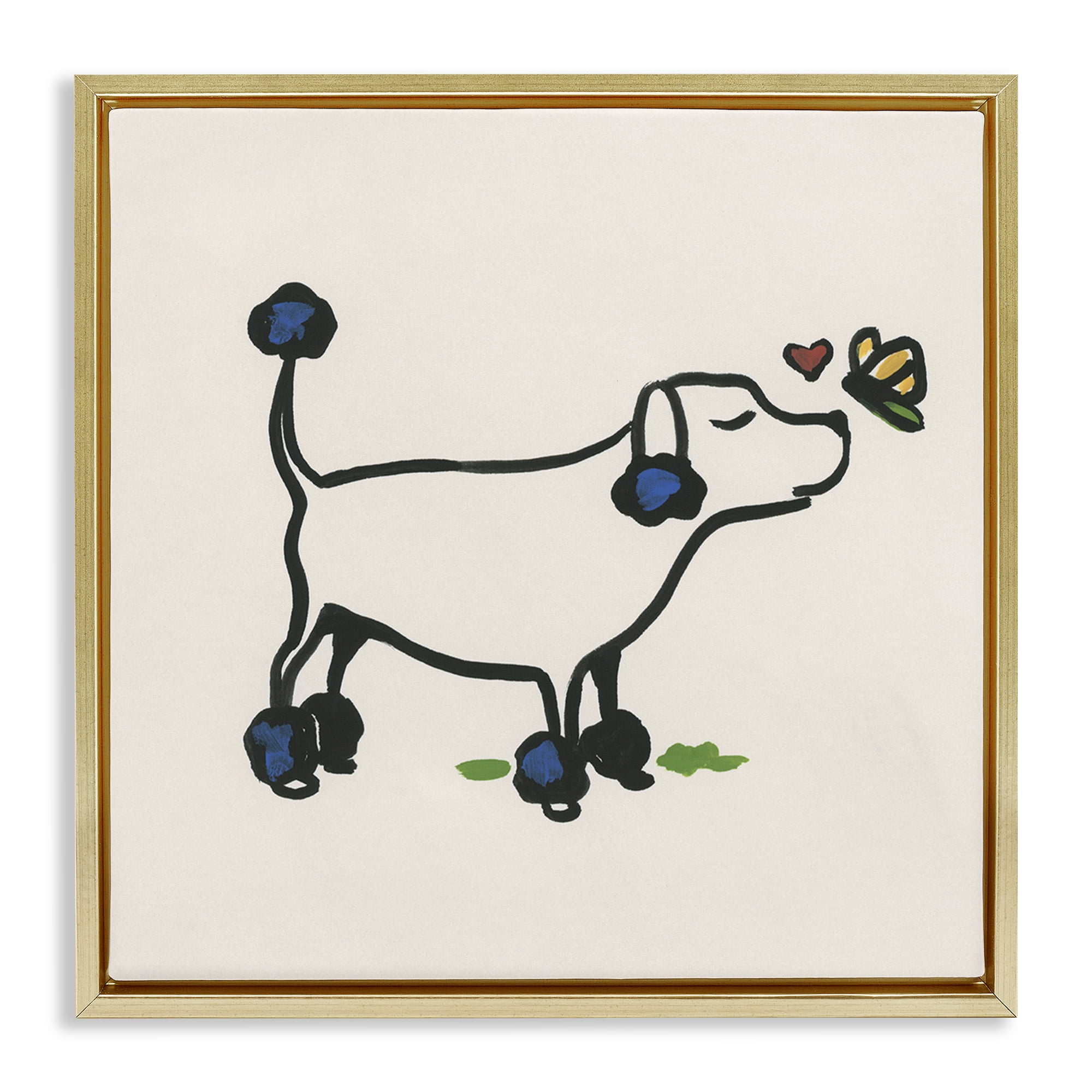 Stupell Industries Dog & Butterfly Animals Painting Gold Floater Framed Canvas Art Print Wall Art, 18 x 18
