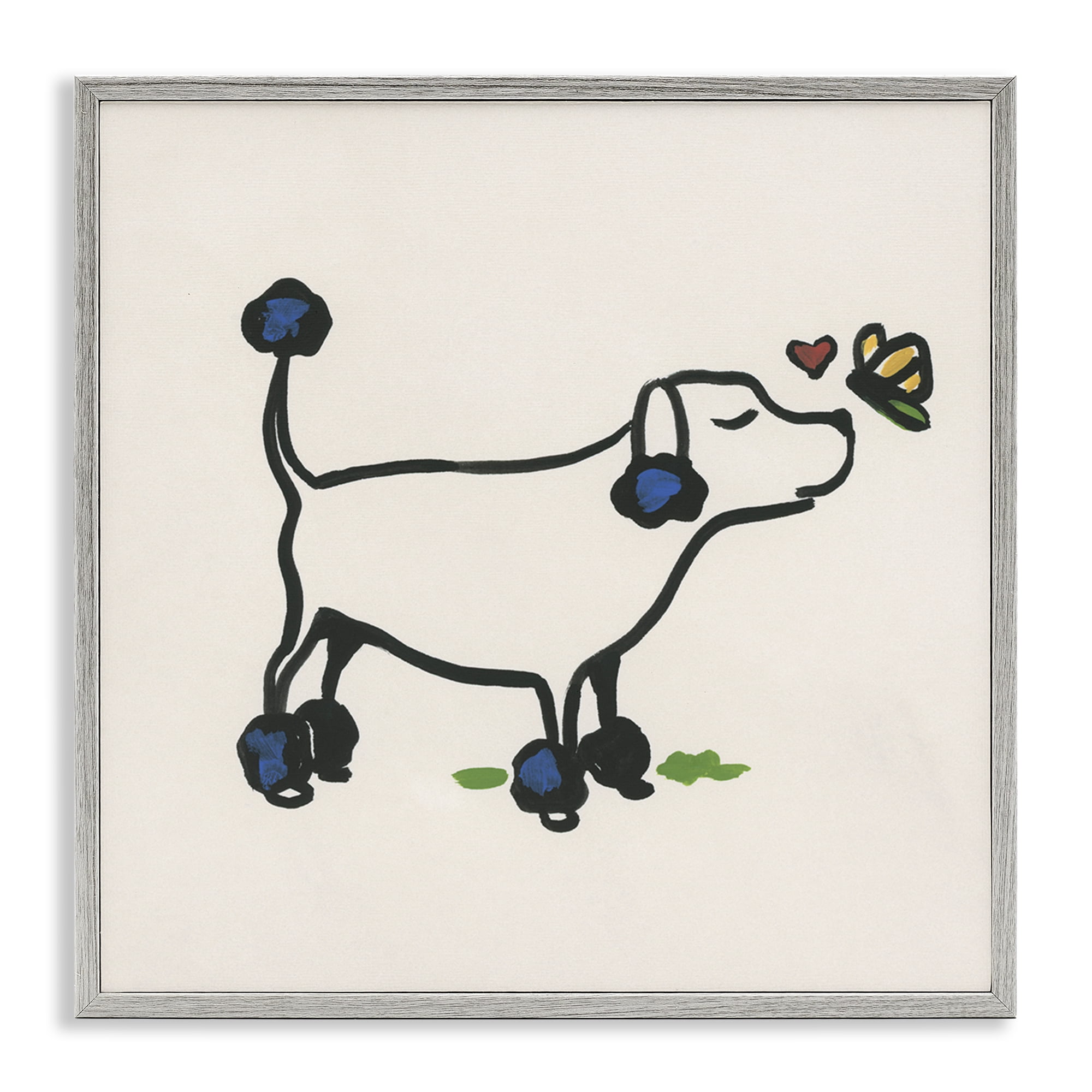 Stupell Industries Dog & Butterfly Animals Painting Gray Framed Art Print Wall Art, 24 x 24
