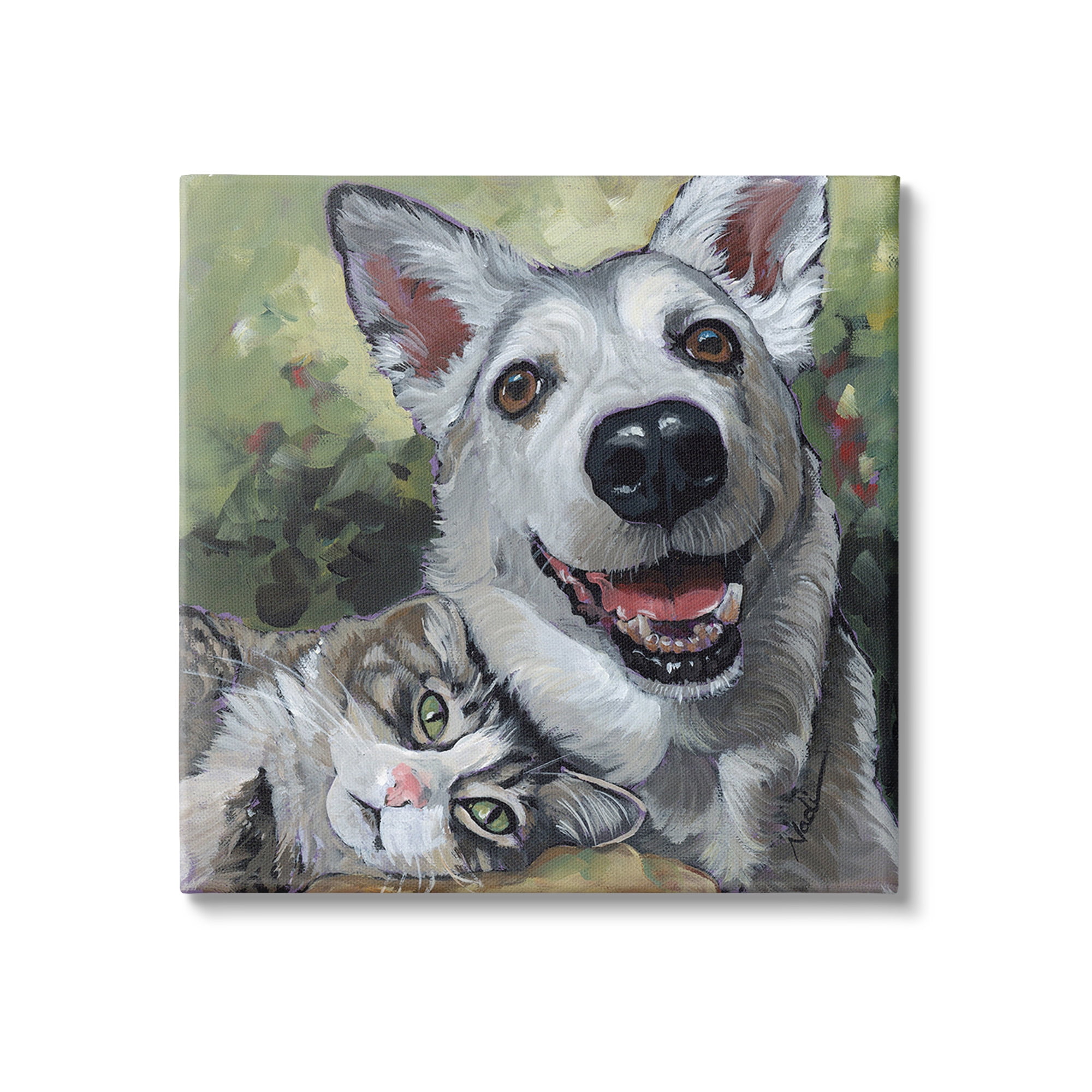 Stupell Industries Dog & Cat Friendship Animals & Insects Painting Gallery Wrapped Canvas Art Print Wall Art, 17 x 17