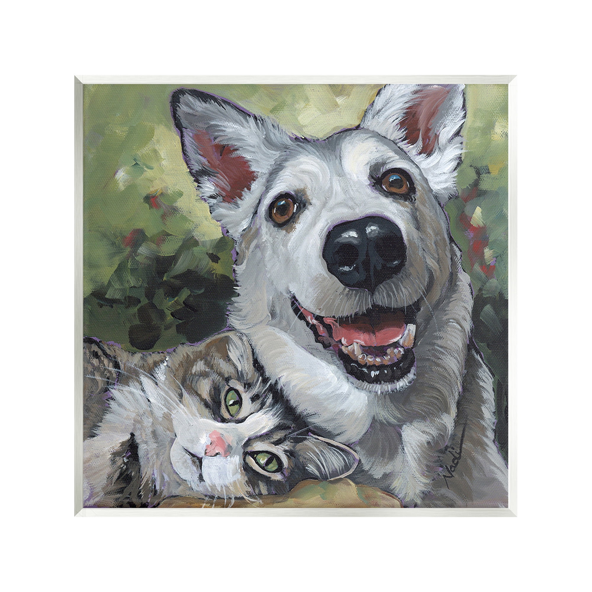 Stupell Industries Dog & Cat Friendship Animals & Insects Painting Unframed Art Print Wall Art, 12 x 12