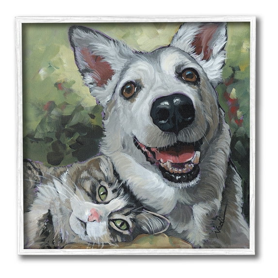Stupell Industries Dog & Cat Friendship Animals & Insects Painting White Framed Art Print Wall Art, 24 x 24