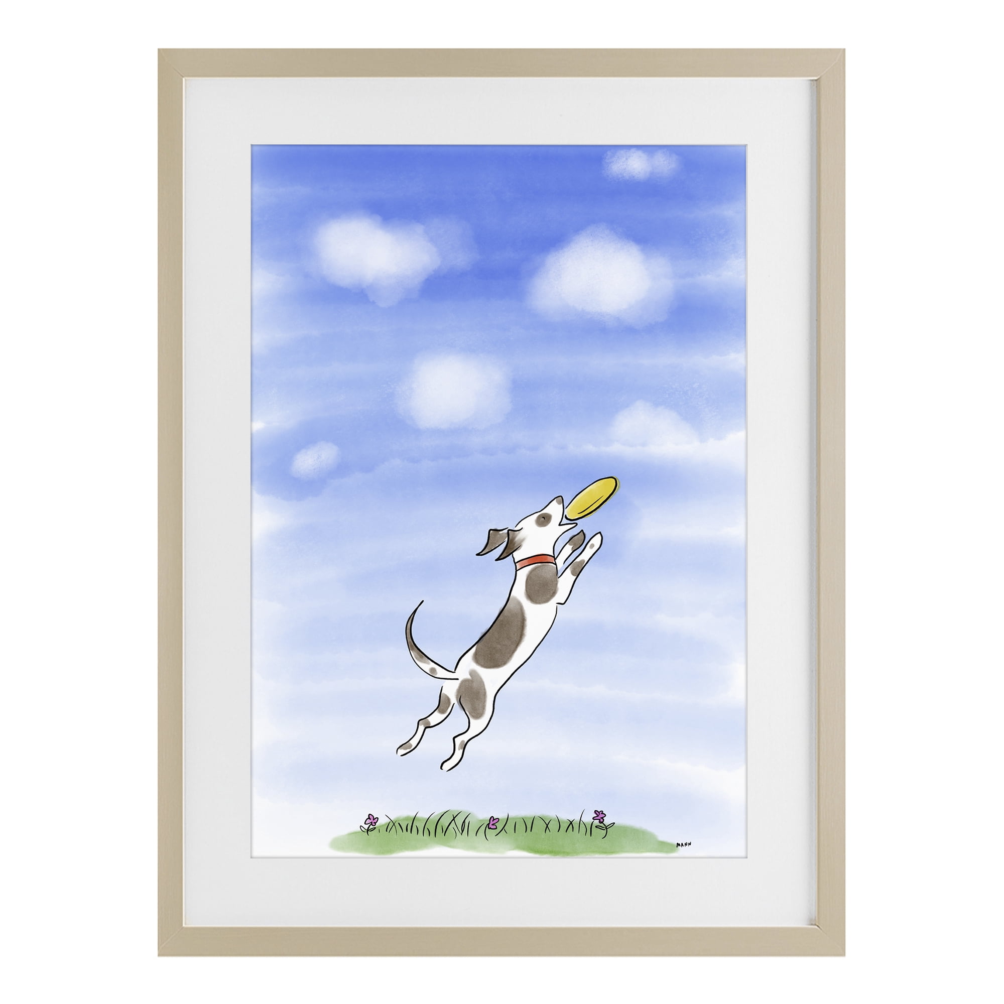 Stupell Industries Dog Catching Frisbee Birch Framed Print Under Glass, design by Patti Mann