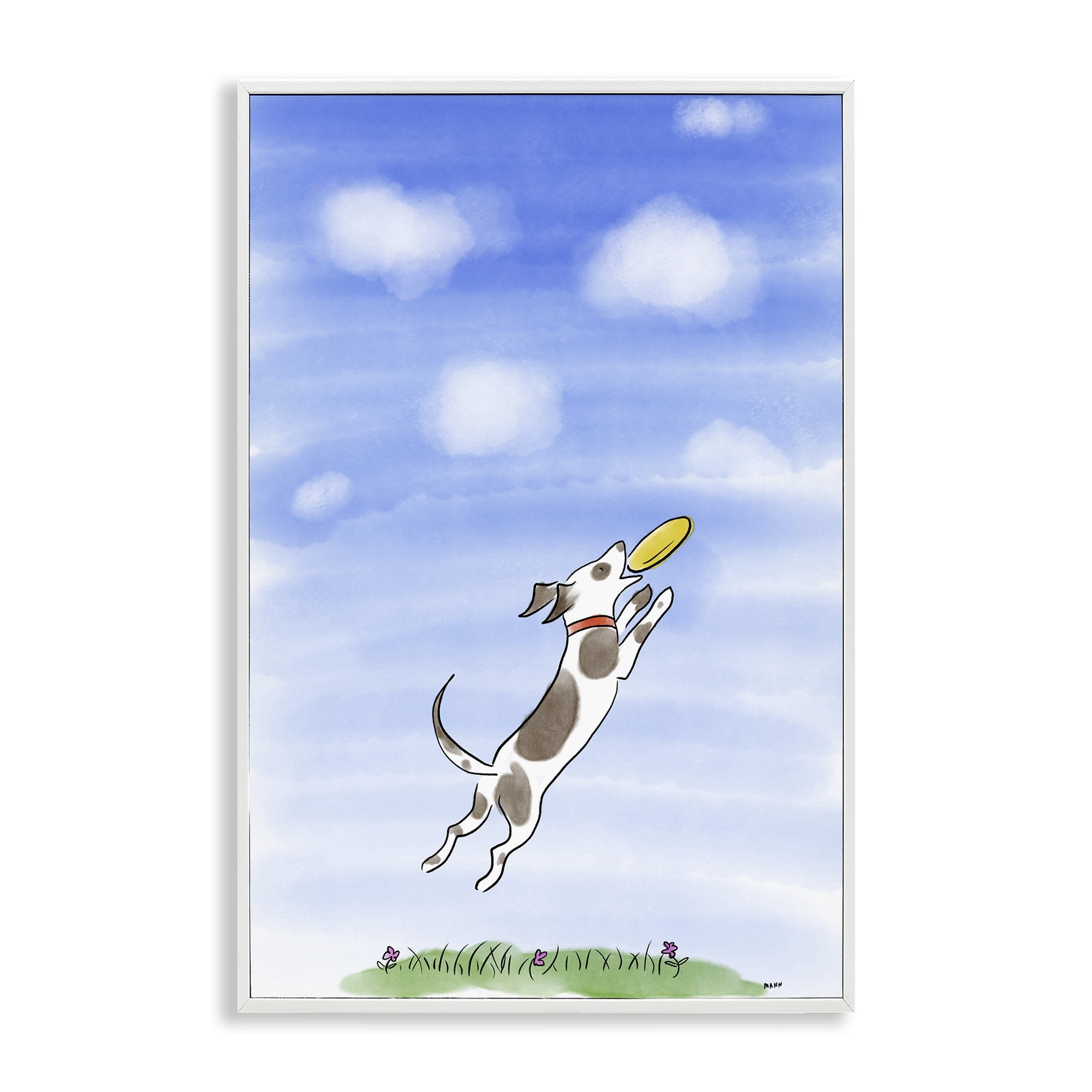 Stupell Industries Dog Catching Frisbee White Framed Giclee Art, design by Patti Mann