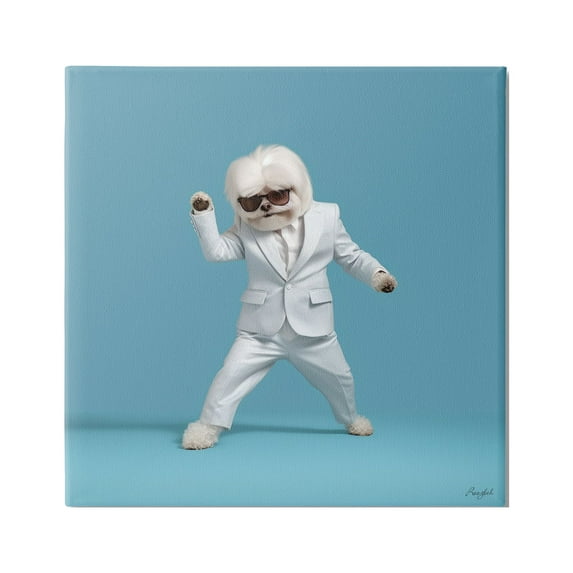 Stupell Industries Dog Dancing on Blue Animals & Insects Painting Gallery Wrapped Canvas Art Print Wall Art, 24 x 24