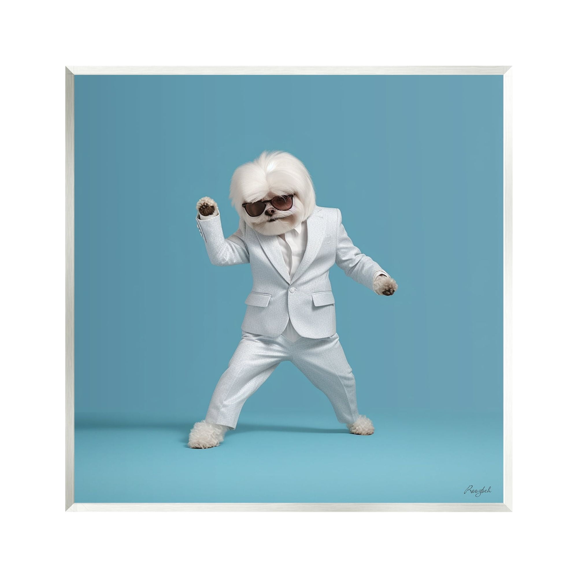 Stupell Industries Dog Dancing on Blue Animals & Insects Painting Unframed Art Print Wall Art, 12 x 12