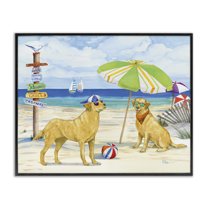 Stupell Industries Dog Day At Beach Animals & Insects Painting Black Framed Art Print Wall Art, 14 x 11