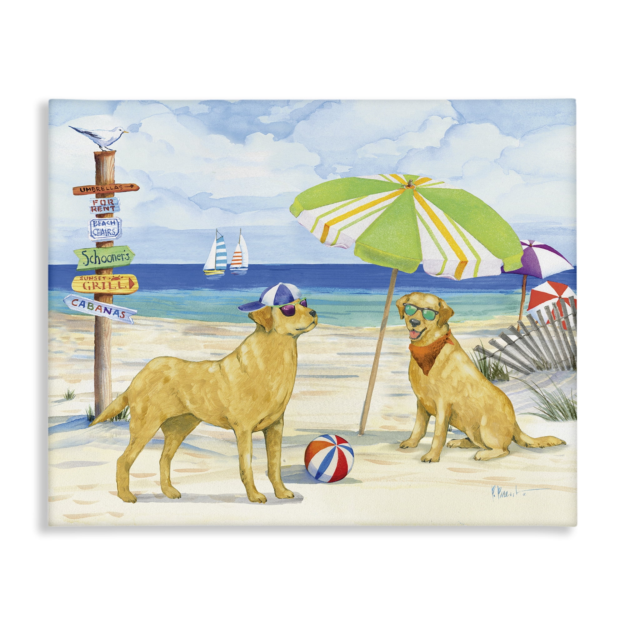 Stupell Industries Dog Day At Beach Animals & Insects Painting Gallery Wrapped Canvas Art Print Wall Art, 40 x 30
