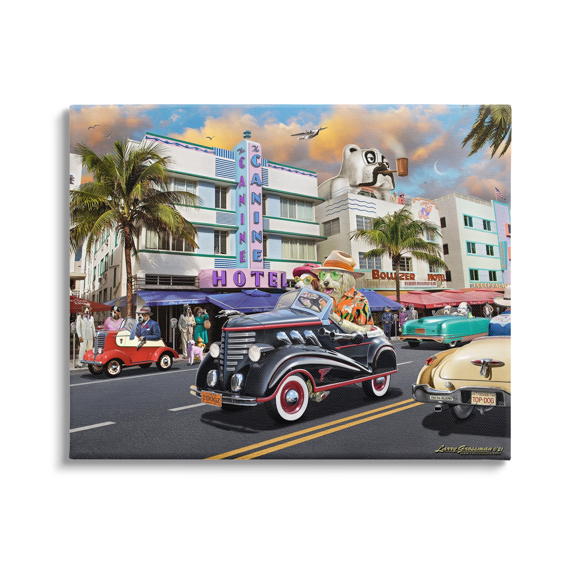 Stupell Industries Dog Days Miami Transportation Painting Gallery Wrapped Canvas Art Print Wall Art, 40 x 30