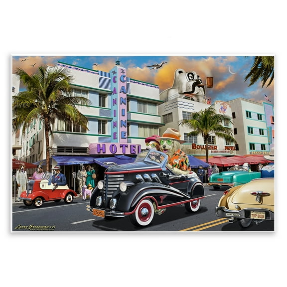 Stupell Industries Dog Days Miami Transportation Painting Unframed Art Print Wall Art, 15 x 10