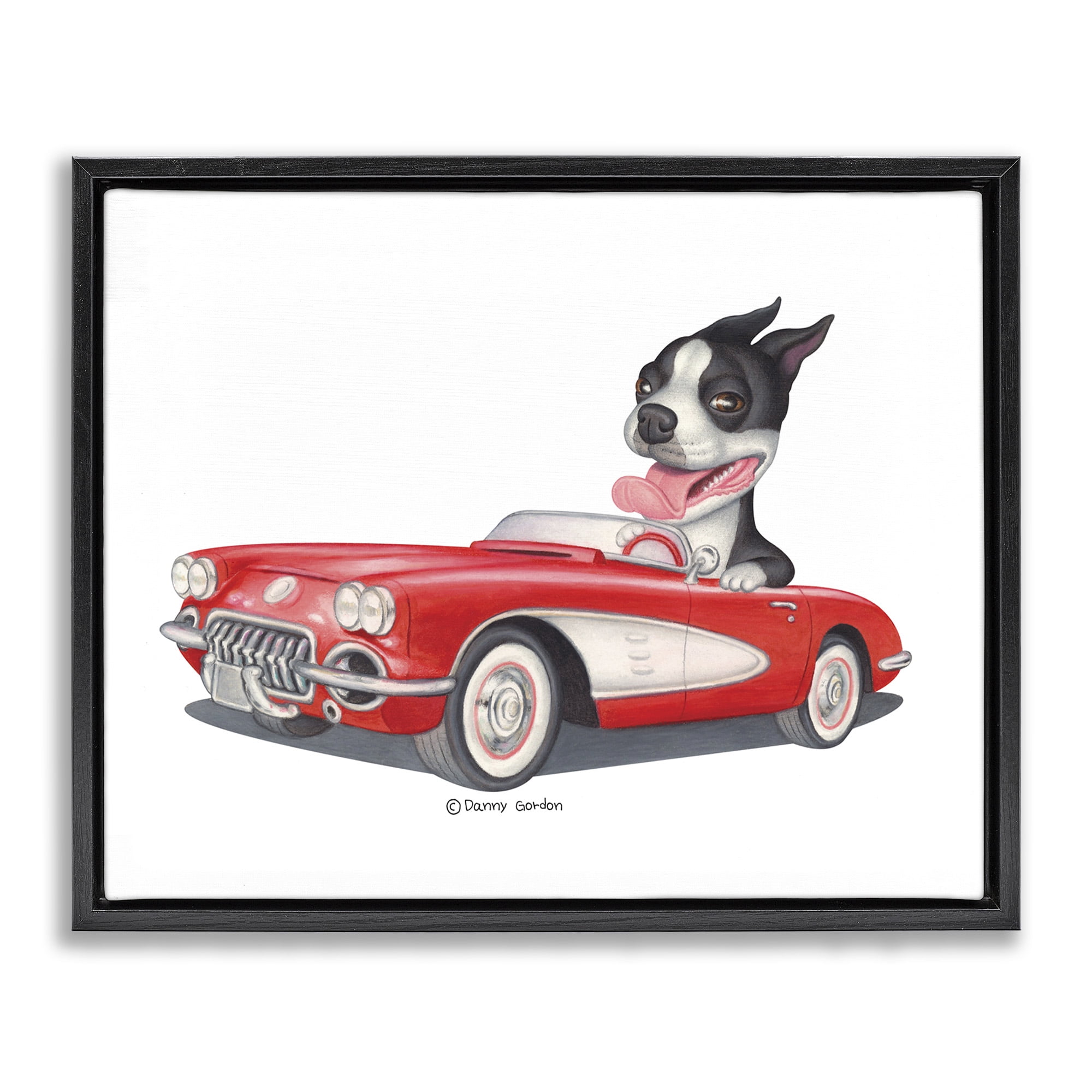 Stupell Industries Dog Driving Vintage Convertible Animals & Insects Painting Black Floater Framed Canvas Art Print Wall Art, 21 x 17