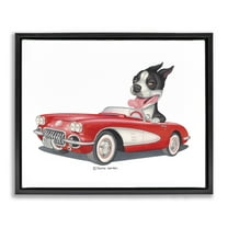 Stupell Industries Dog Driving Vintage Convertible Animals & Insects Painting Black Floater Framed Canvas Art Print Wall Art, 21 x 17