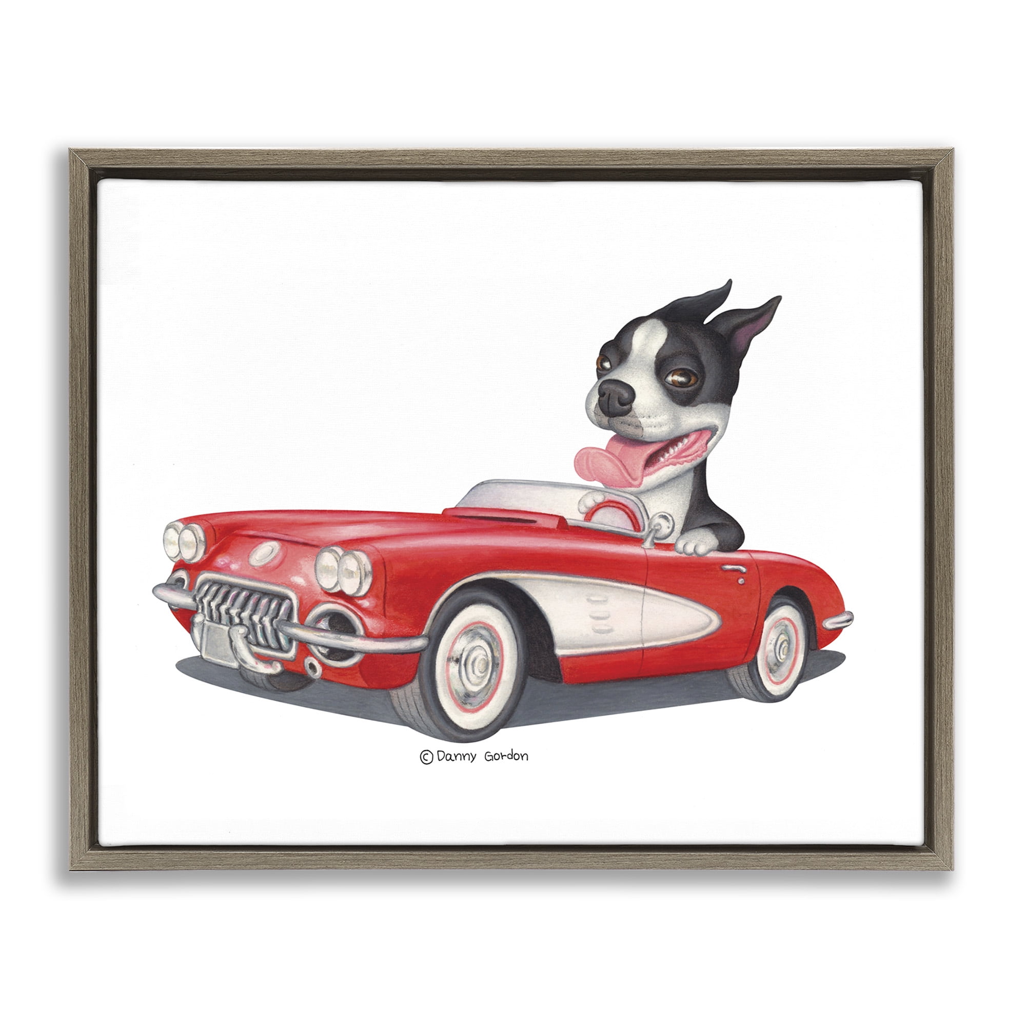 Stupell Industries Dog Driving Vintage Convertible Animals & Insects Painting Brown Floater Framed Canvas Art Print Wall Art, 21 x 17