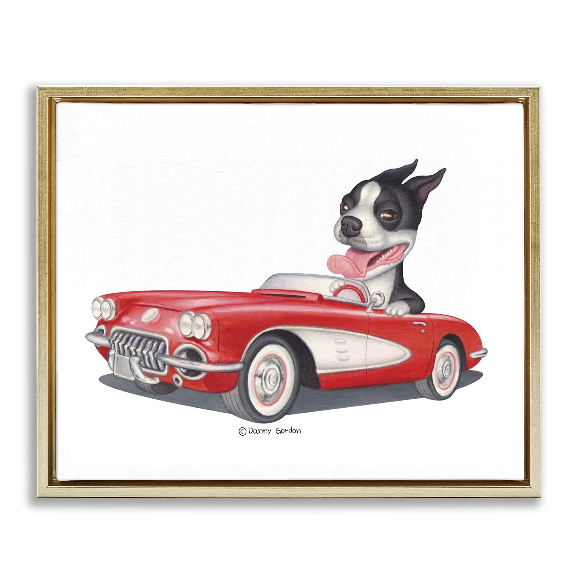 Stupell Industries Dog Driving Vintage Convertible Animals & Insects Painting Gold Floater Framed Canvas Art Print Wall Art, 31 x 25