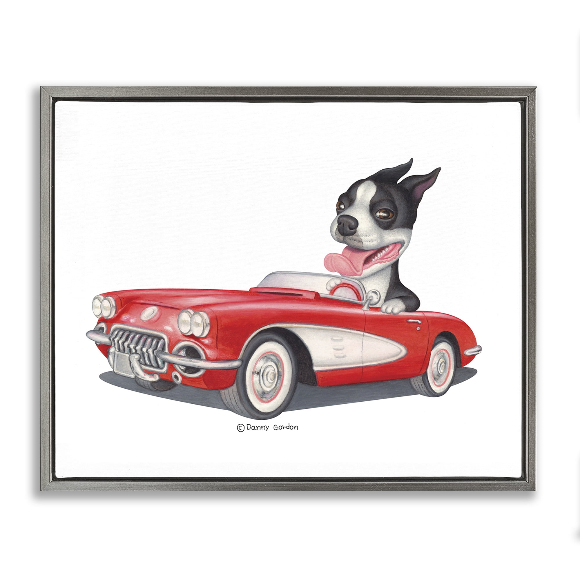 Stupell Industries Dog Driving Vintage Convertible Animals & Insects Painting Gray Floater Framed Canvas Art Print Wall Art, 31 x 25