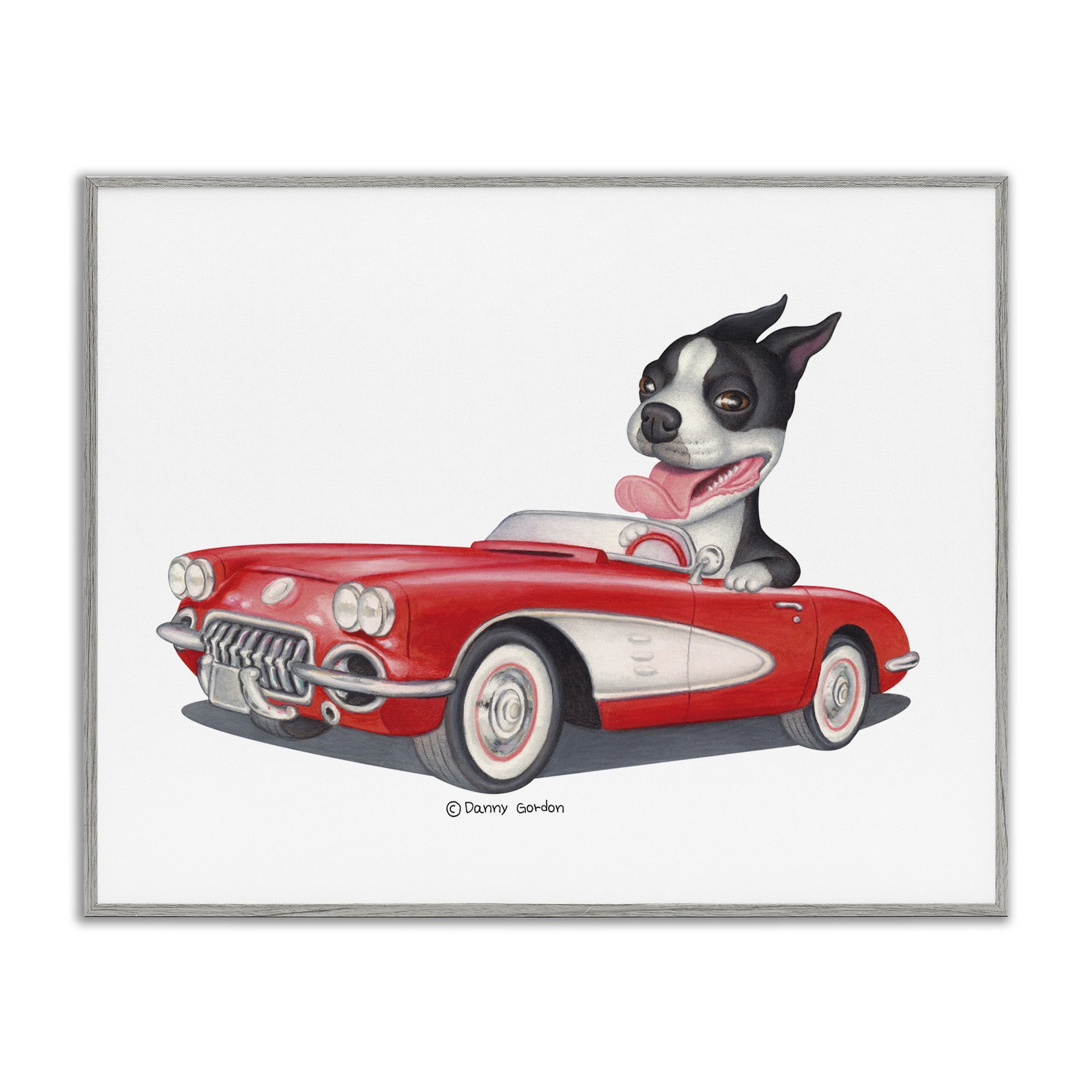 Stupell Industries Dog Driving Vintage Convertible Animals & Insects Painting Gray Framed Art Print Wall Art, 30 x 24