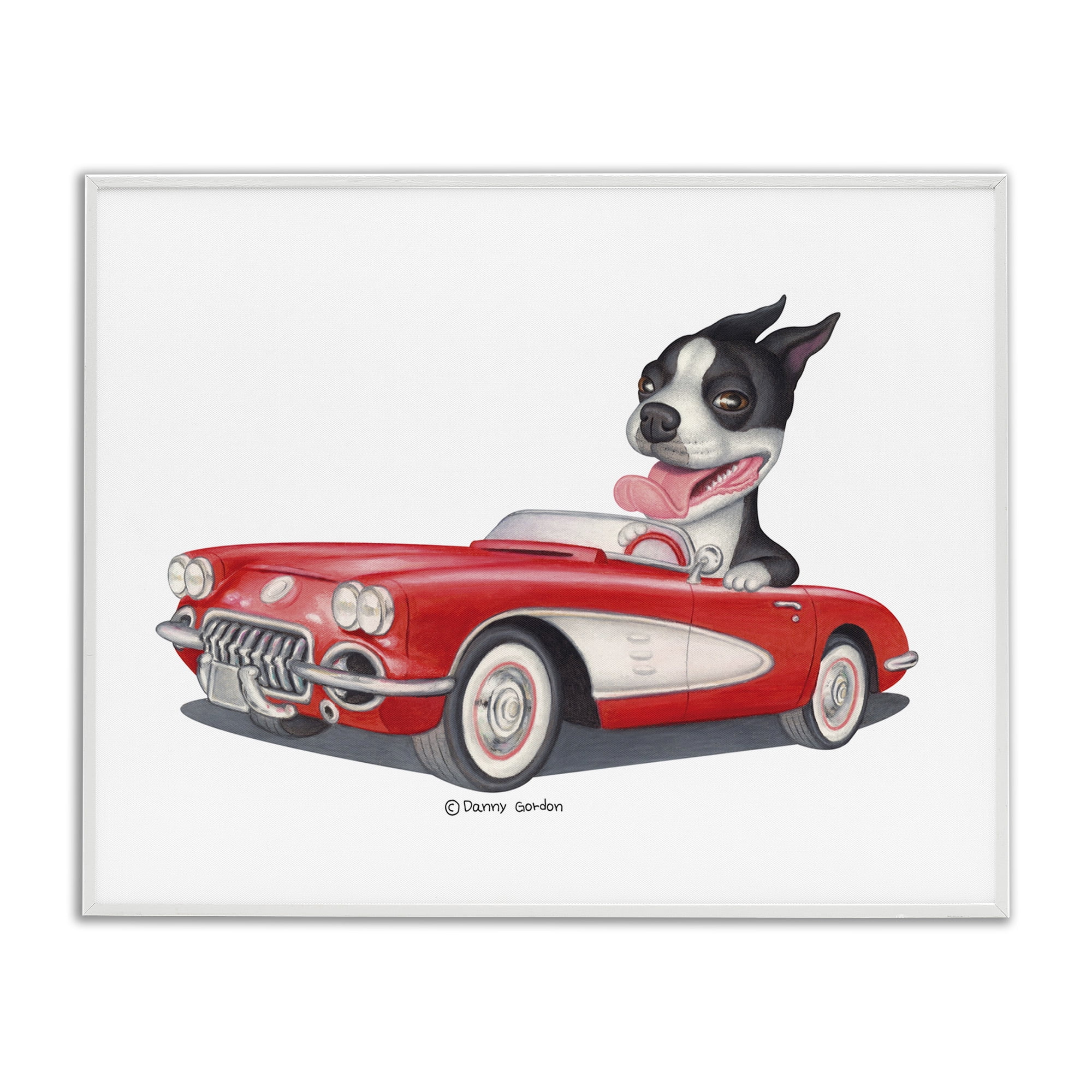 Stupell Industries Dog Driving Vintage Convertible Animals & Insects Painting White Framed Art Print Wall Art, 30 x 24