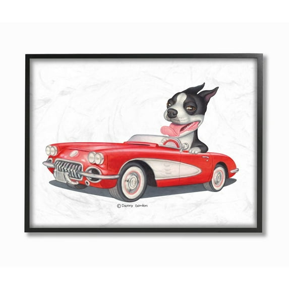 Stupell Industries Dog Driving Vintage Red Convertible Family Pet Illustration Designed by Danny Gordan