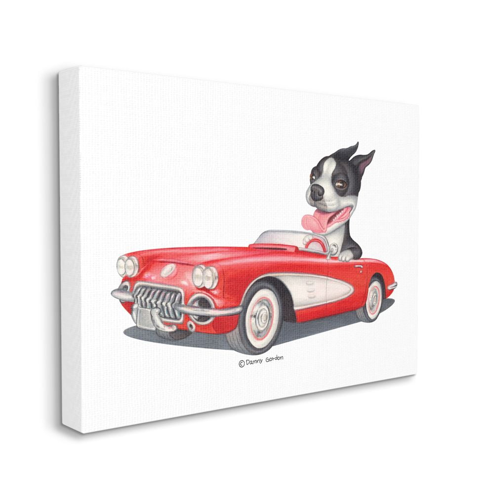 Stupell Industries Dog Driving Vintage Red Convertible Family Pet Illustration Designed by Danny Gordan
