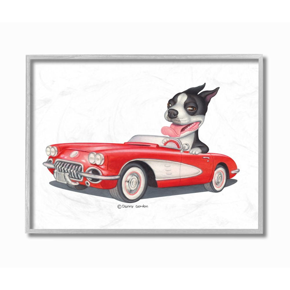 Stupell Industries Dog Driving Vintage Red Convertible Family Pet Illustration Designed by Danny Gordan