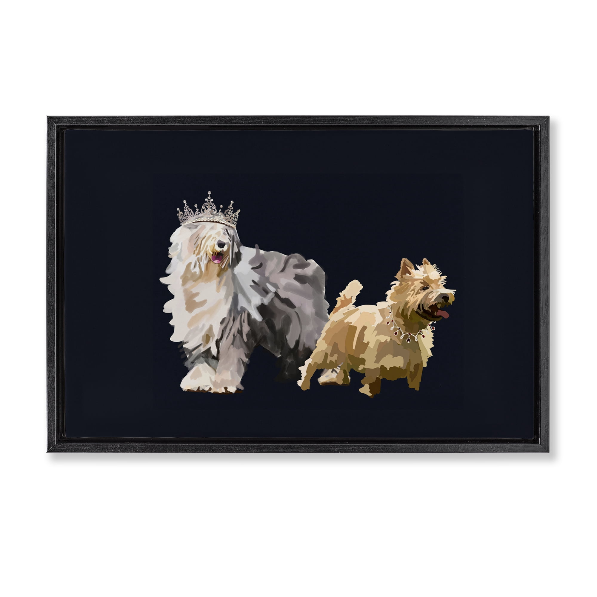 Stupell Industries Dog Duo with Crowns Animals & Insects Painting Black Floater Framed Canvas Art Print Wall Art, 25 x 17