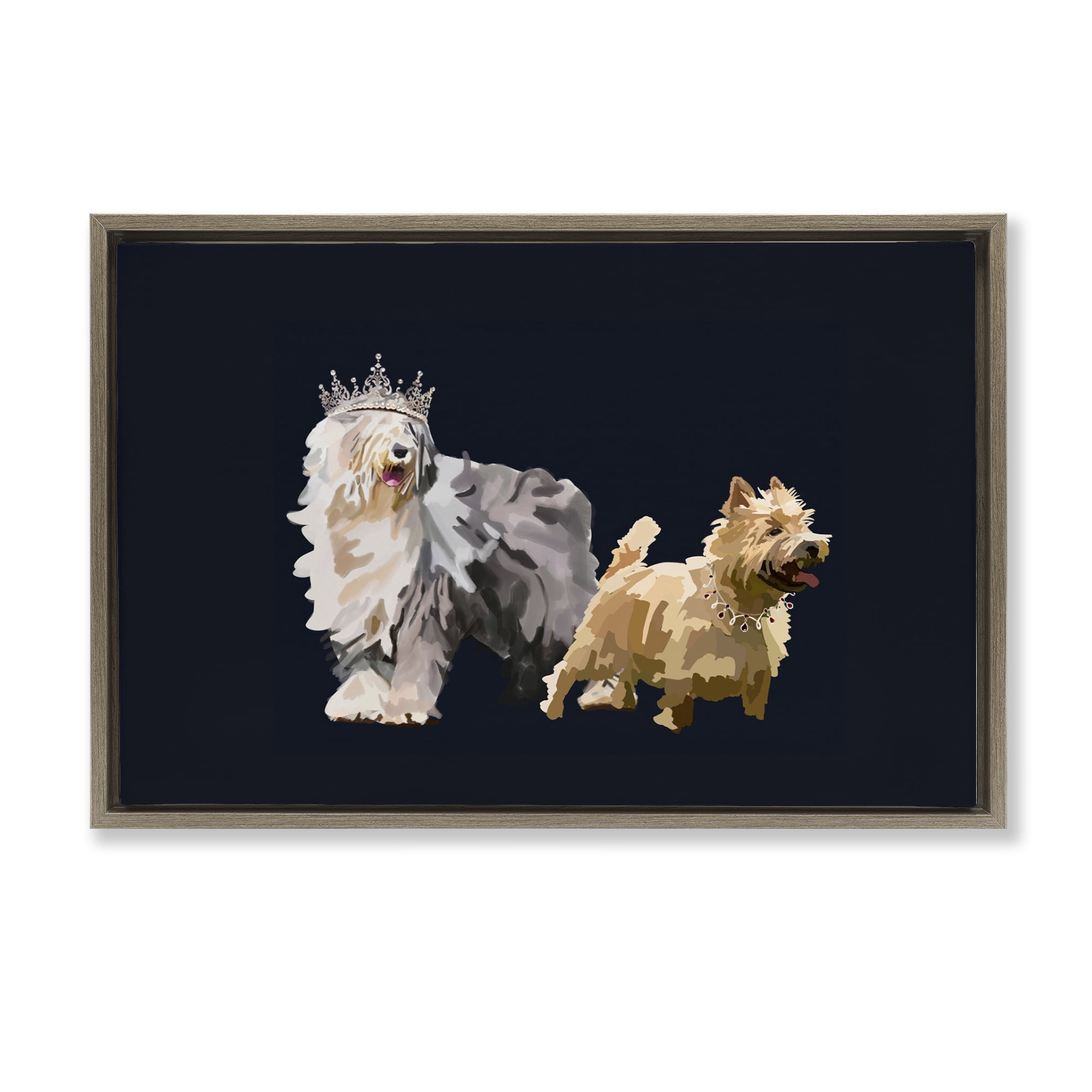 Stupell Industries Dog Duo with Crowns Animals & Insects Painting Brown Floater Framed Canvas Art Print Wall Art, 31 x 21