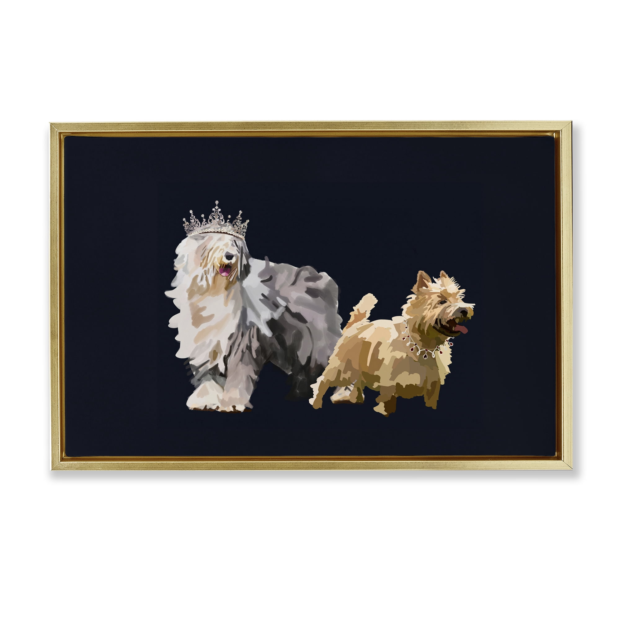 Stupell Industries Dog Duo with Crowns Animals & Insects Painting Gold Floater Framed Canvas Art Print Wall Art, 25 x 17